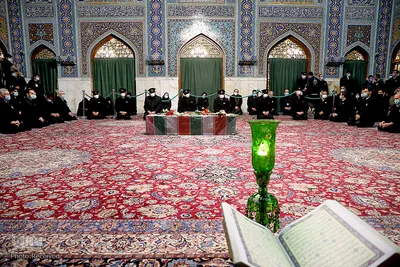مراسم وداع با پیکر شهید محسن فخری‌زاده در حرم مطهر رضوی