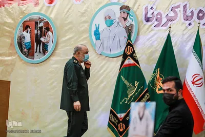 سردار حسین سلامی، فرمانده کل سپاه پاسداران انقلاب اسلامی در همایش تجلیل از دست‌اندرکاران طرح بسیج ملی شهید سلیمانی در مارزه با کرونا