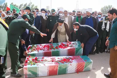 تشییع پیکرهای پاک و مطهر دو شهید گمنام دوران دفاع مقدس در مجتمع فرهنگی ورزشی فجر سپاه اهواز