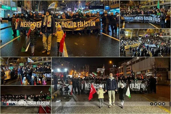 Ankara'da yağmur altında Filistin'e destek yürüyüşü