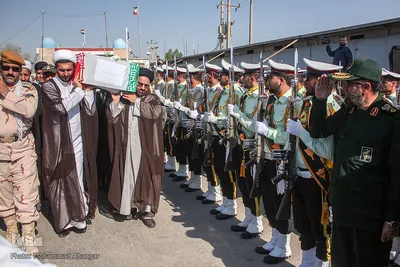 مراسم استقبال از پیکرهای 44 شهید تازه تفحص شده دوران دفاع مقدس در مرز بین المللی شلمچه برگزار شد