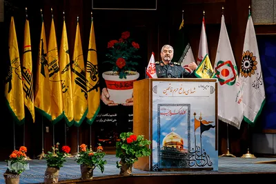 سردار محمد‌علی عزیز جعفری، فرمانده سپاه پاسدار انقلاب اسلامی در سومین یادواره شهدای مدافع حرم فاتحین