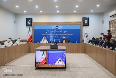 دیدار حجت‌الاسلام والمسلمین محمد‌مهدی ایمانی‌پور، رئیس سازمان فرهنگ و ارتباطات اسلامی با عبدالرحمن بن حمد بن جاسم بن حمد آل ثانی، وزیر فرهنگ قطر