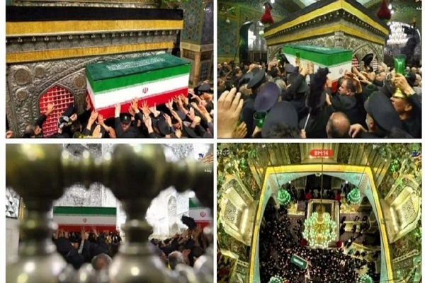 جثمان قائد الثورة الشهيد يوارى الثرى في رواق دار الذكر في حرم الامام الرضا (ع)