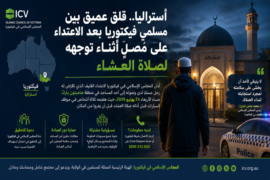 أستراليا.. قلق عميق بين مسلمي فيكتوريا بعد الاعتداء على مصلٍّ