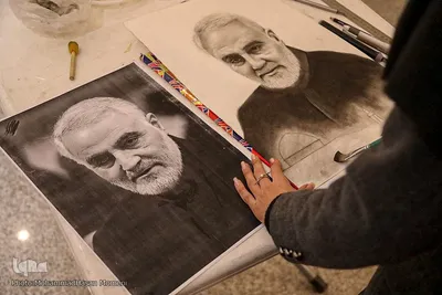 نقاشی چهره سردار سلیمانی در همدان‎‎
