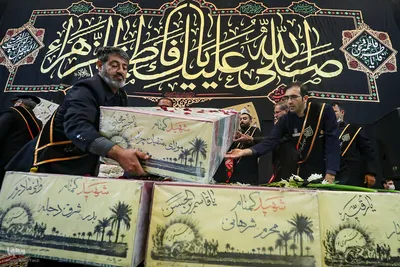 آیین وداع با پیکرهای مطهر چهار شهید گمنام دوران دفاع مقدس در حرم مطهر شاهچراغ(ع)‎