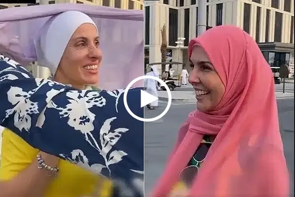 شاهد...مشجعات يقبلن على تجربة الحجاب أثناء المونديال في قطر