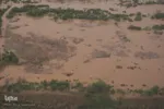 تصاویر هوایی از رودخانه کارون و منطقه سیل‌زده بامدژ
