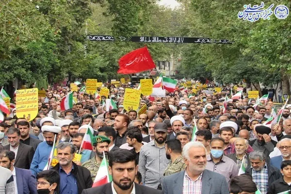 راهپیمایی مردم ساری علیه حمله تروریستی عوامل استکبار در شیراز و آمل