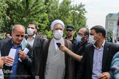 محمدجعفر منتظری،  دادستان کل کشور و رئیس دادگاه ویژه روحانیت در راهپیمایی روز قدس 