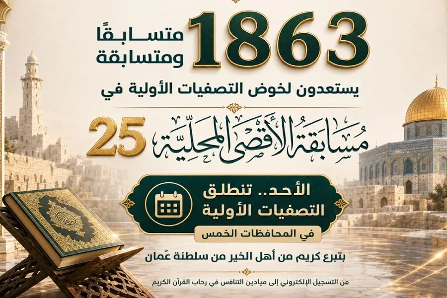 1863 مشاركاً يخوضون تصفيات مسابقة الأقصى القرآنية الـ25 بغزة