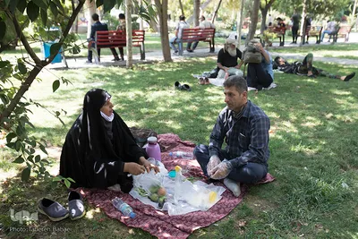 پارک دانشجو، خانواده ای که در حال خوردن عصرانه هستند.