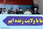 از سمت راست: حجت الاسلام رستگارپناه، مسئول نمایندگی ولی فقیه در سپاه حضرت ولیعصر(عج) خوزستان، سردار عباس‌زاده، فرمانده ناجا خوزستان، سردا خادم سیدالشهدا