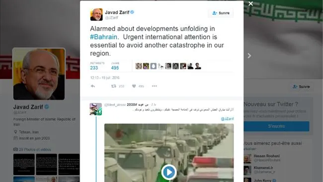Zarif appelle le monde à réagir face aux évolutions à Bahreïn