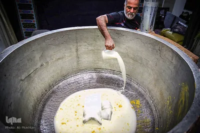 شیرۀ جوانه گندم پس از عبور از صافی همراه با قطعات بزرگ یخ به دیگ طبخ ریخته می شود. قطعات یخ باعث جلوگیری از ترش شدن شیره می شود.