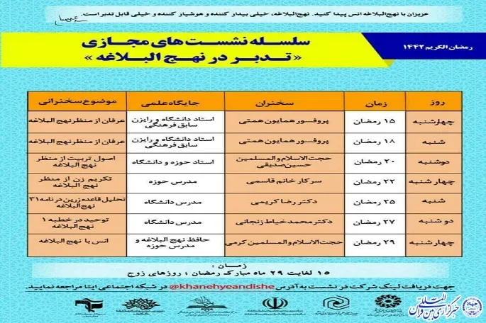 سلسله نشست‌های مجازی تدبر در نهج‌البلاغه در کرمانشاه برگزار می‌شود