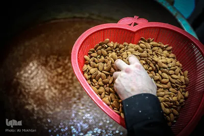 بعد از برپایی نماز صبح درب دیگ ها باز شده و به آنها بادام اضافه می شود و این پایان پخت سمنو است.