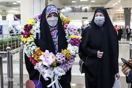 مراسم استقبال از مریم سبزه‌زاری، نفر نخست رشته قرائت تحقیق هفتمین دوره مسابقات دانش‌آموزان جهان اسلام در فرودگاه بین‌المللی شهید سپهبد قاسم سلیمانی اهواز