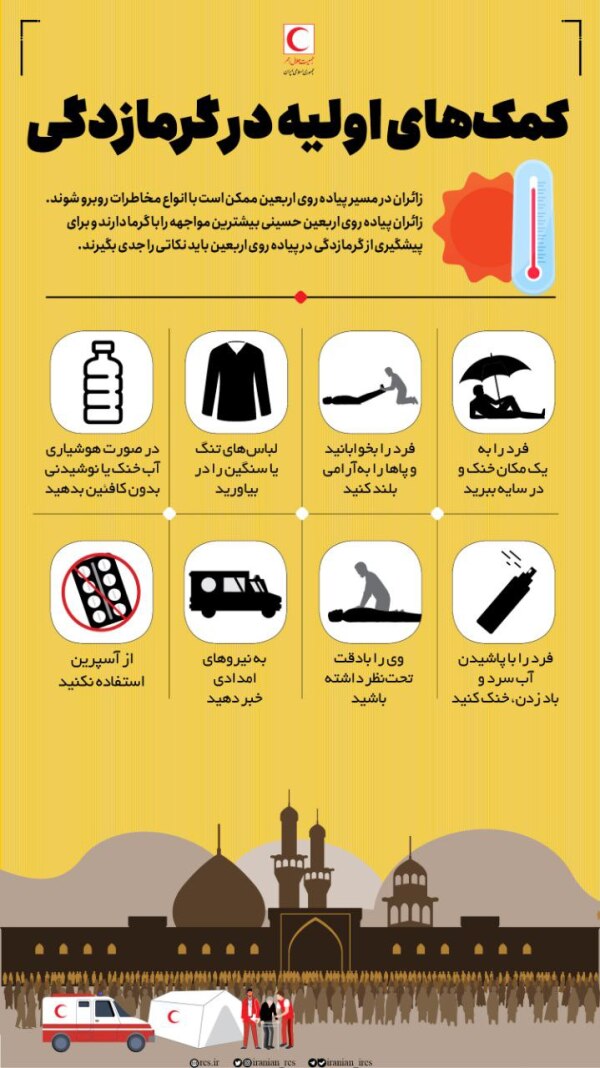 پیشگیری و اقدامات اولیه در گرمازدگی در مسیر پیاده روی اربعین