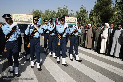 تشییع پیکرهای مطهر دو شهید گمنام دفاع مقدس در شهرک آسمان پایگاه یکم شکاری مهرآباد