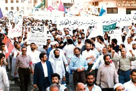 مراسم برائت از مشرکین زائرین ایرانی بیت الله الحرام پیش از شهادت به دست جنایتکاران سعودی در سال ۶۶