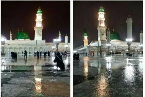 مسجدالنبی(ص) غرق در بارش رحمت الهی + فیلم