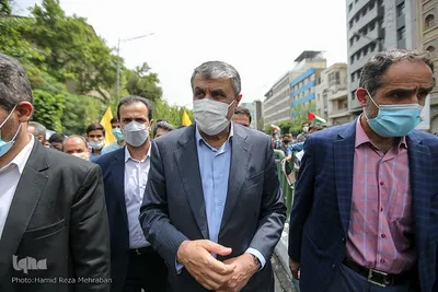 محمد اسلامی، معاون رئیس‌جمهور و رئیس سازمان انرژی اتمی در راهپیمایی روز قدس 