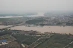 تصاویر هوایی از رودخانه کارون و منطقه سیل‌زده بامدژ