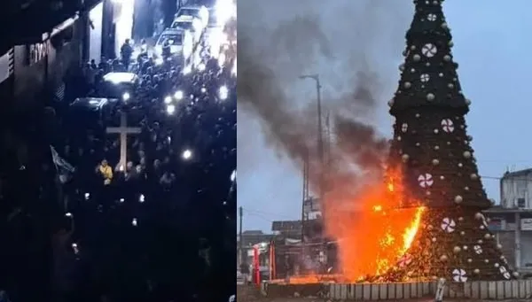 Suriyeli Hristiyanlar Noel ağacının yakılmasına tepki gösterdi