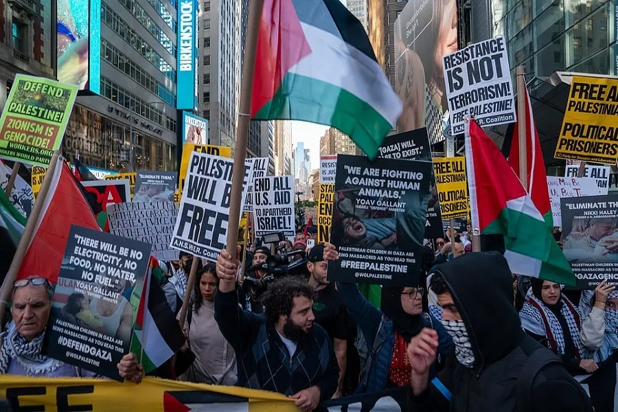 Demonstrators Gather by the Thousands in Times Square to Show Solidarity with Palestine