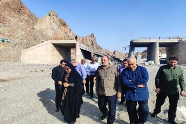 فرزانه صادق در بازدید میدانی از محورهای مواصلاتی استان هرمزگان در محل پل رودان