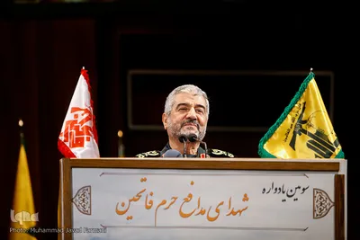 سردار محمد‌علی عزیز جعفری، فرمانده سپاه پاسداران انقلاب اسلامی در سومین یادواره شهدای مدافع حرم فاتحین