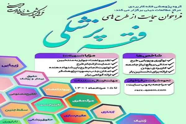 فراخوان حمایت از طرح‌های پژوهشی فقه پزشکی منتشر شد