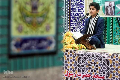 احمد عبیاوی، قاری نوجوان در محفل انس با قرآن در مسجد رسول اکرم(ص) اهواز
