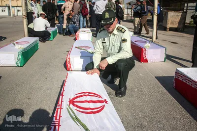 مراسم استقبال از پیکرهای 44 شهید تازه تفحص شده دوران دفاع مقدس در مرز بین المللی شلمچه برگزار شد