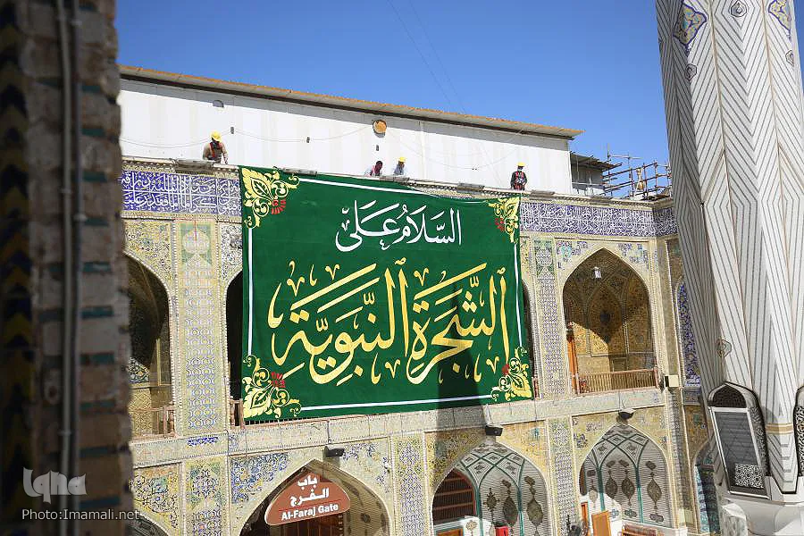 بالصور والفيديو...توشيح أرجاء المرقد العلوي بمظاهر الزينة إستعداداً لعيد الغدير