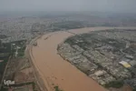 تصاویر هوایی از رودخانه کارون و منطقه سیل‌زده بامدژ